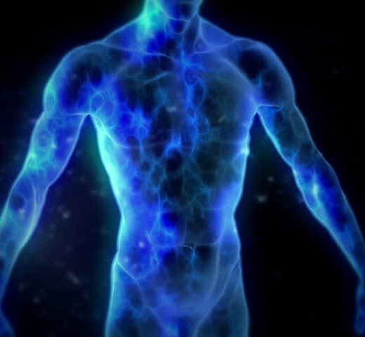 mans torso blue aura