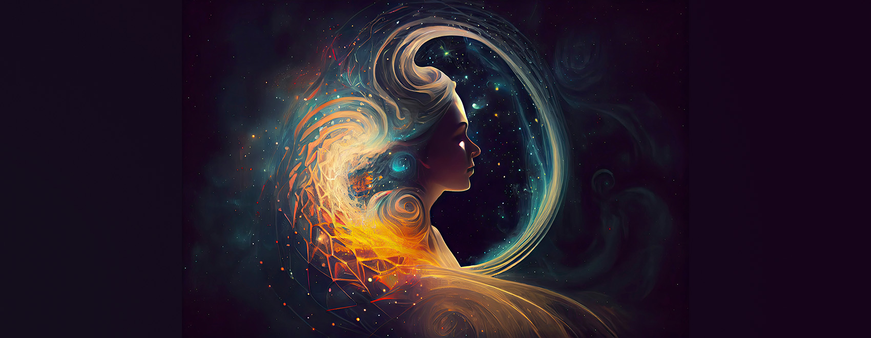 illustration beautiful woman profile as the universe